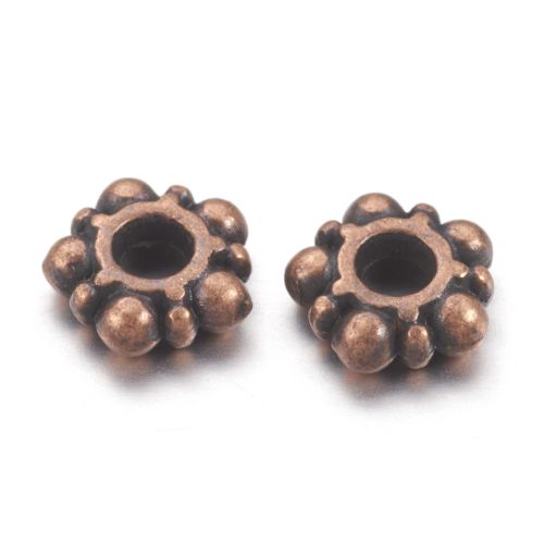 Spacer Beads - Daisy - Red Antique