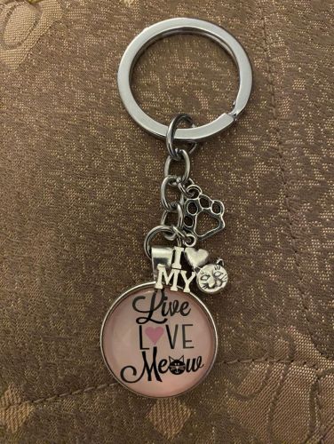Keychain - Cat Lover Glass Cabochon - Style J